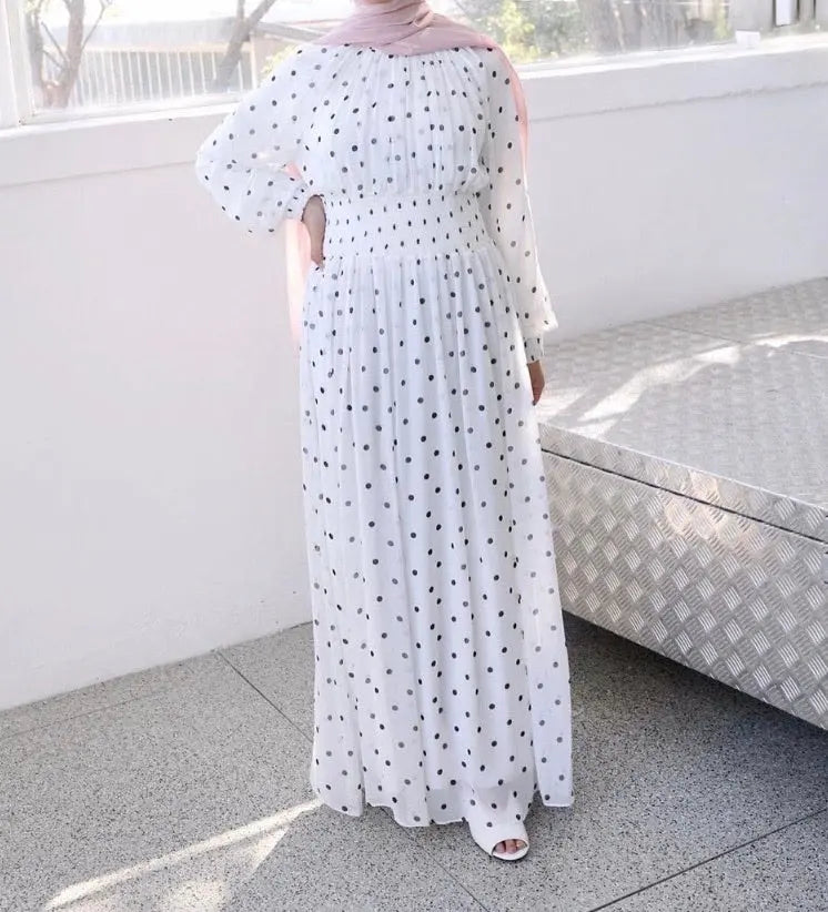 White Polka Dot Chiffon Dress Hijabimama