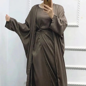 Mocha 3 Piece Linen Abaya Set Hijabimama