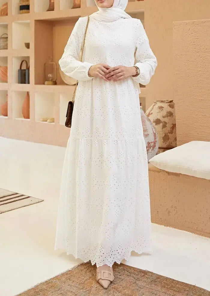 White Cotton Eyelet Dress Hijabimama
