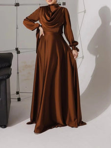 Chocolate Sairah Satin Dress