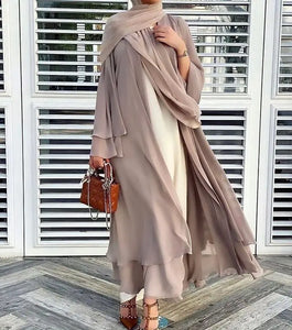Beige Chiffon layered Abaya