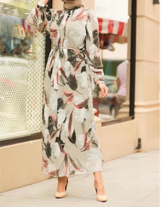 Floral Print Chiffon Pleated Dress Hijabimama