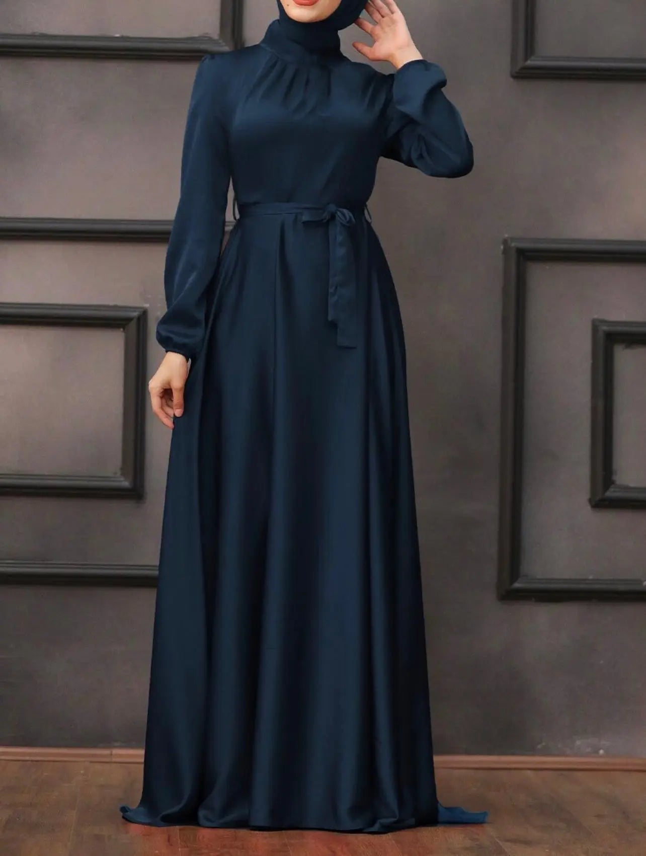 Navy Blue Satin Gown