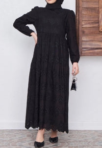 black fully lined cotton eyelet dress 