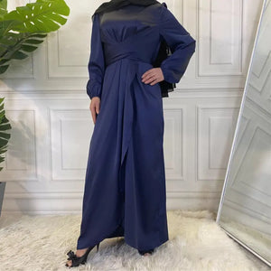 Navy Blue Satin Wrap Dress Hijabimama