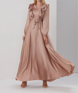 Nude Satin Ruffle Dress Hijabimama
