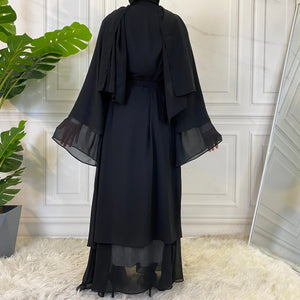 Black Chiffon layered Abaya
