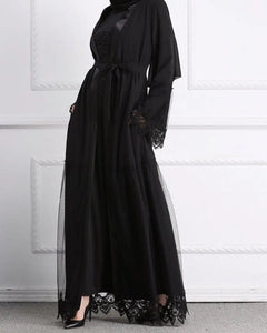 Black Lace And Pearl Abaya