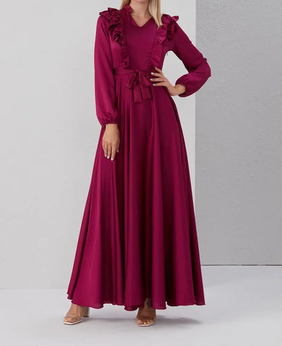 Berry Satin Ruffle Dress Hijabimama