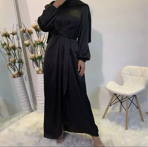 Black Satin Wrap Dress Hijabimama