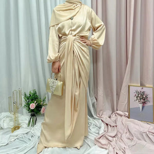 Ella Pale Gold Luxury Satin Dress Set