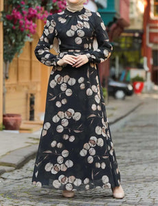 Black Leaf print chiffon dress Hijabimama