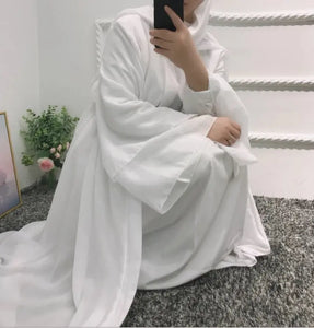 White Chiffon layered Abaya