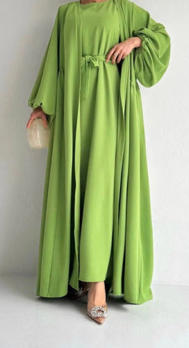 lime green abaya  and dress set