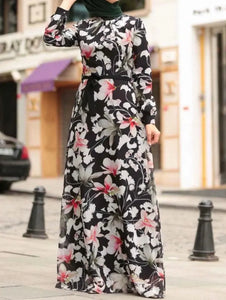 Black floral chiffon dress