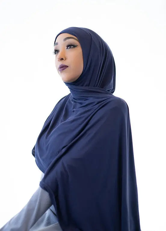 hijabnisa. Midnight Blue Ribbed Jersey Hijab