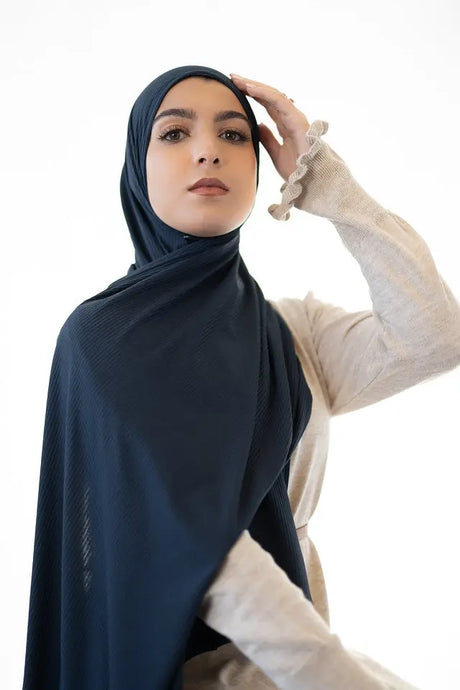 Navy Blue Ribbed Jersey Hijab